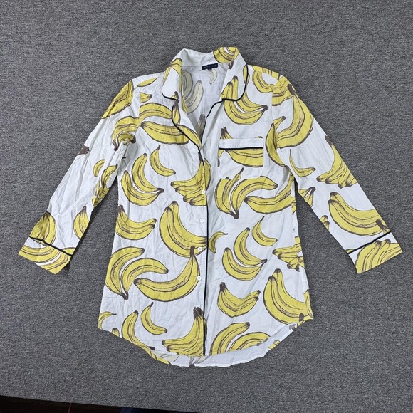 Katie Kime Other - Katie Kime Pajama Shirt Womens Medium White Banana Print Piped Cotton Sleepwear